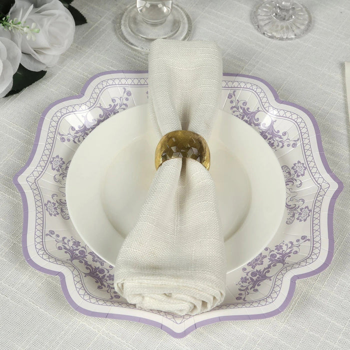 25 White Paper Dinner Plates with Blue Floral Print and Scalloped Rim - Disposable Tableware