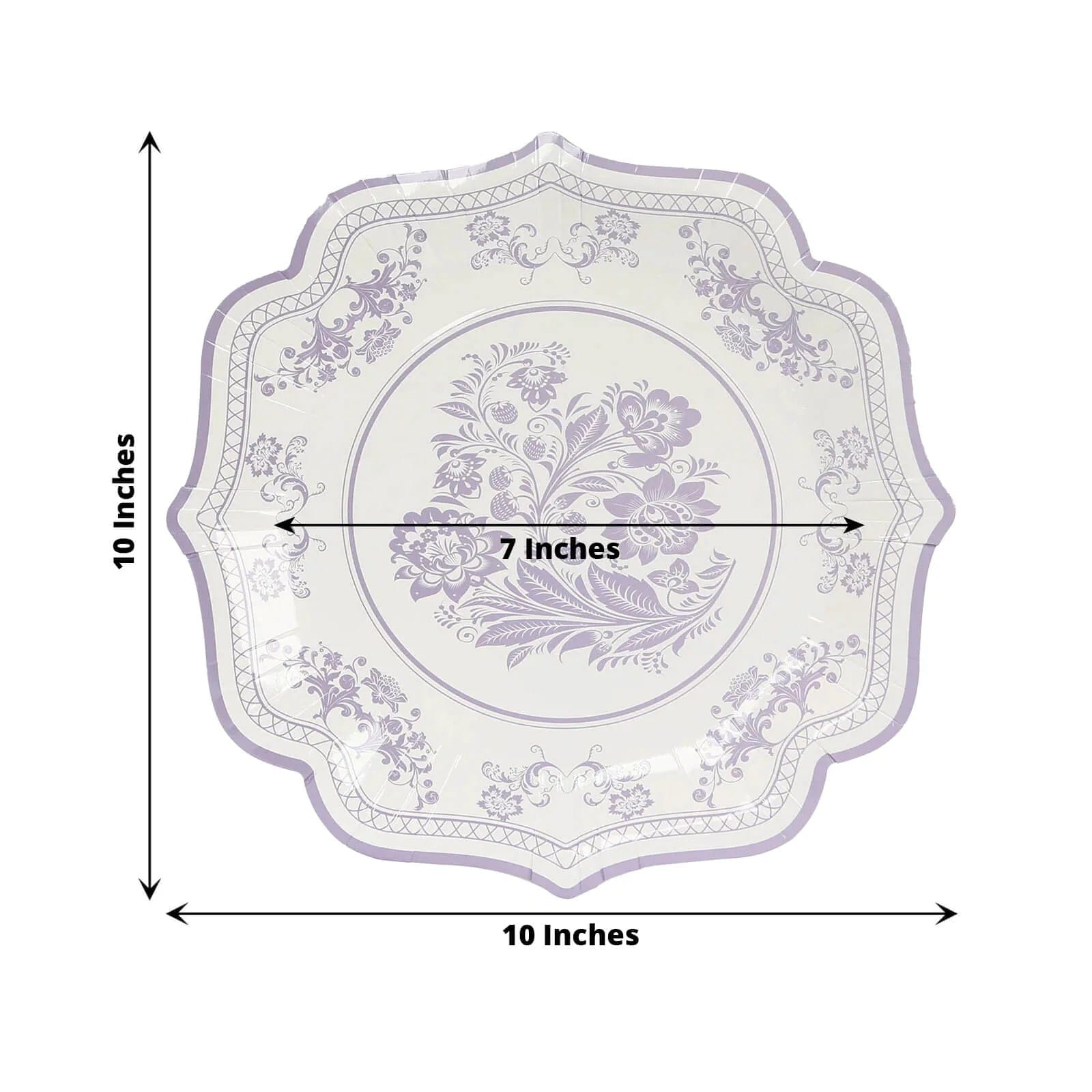 25 White Paper Dinner Plates with Blue Floral Print and Scalloped Rim - Disposable Tableware