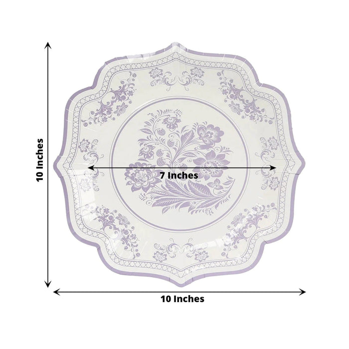 25 White Paper Dinner Plates with Blue Floral Print and Scalloped Rim - Disposable Tableware