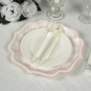 25 White Paper Dinner Plates with Blue Floral Print and Scalloped Rim - Disposable Tableware