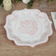 25 White Paper Dinner Plates with Blue Floral Print and Scalloped Rim - Disposable Tableware