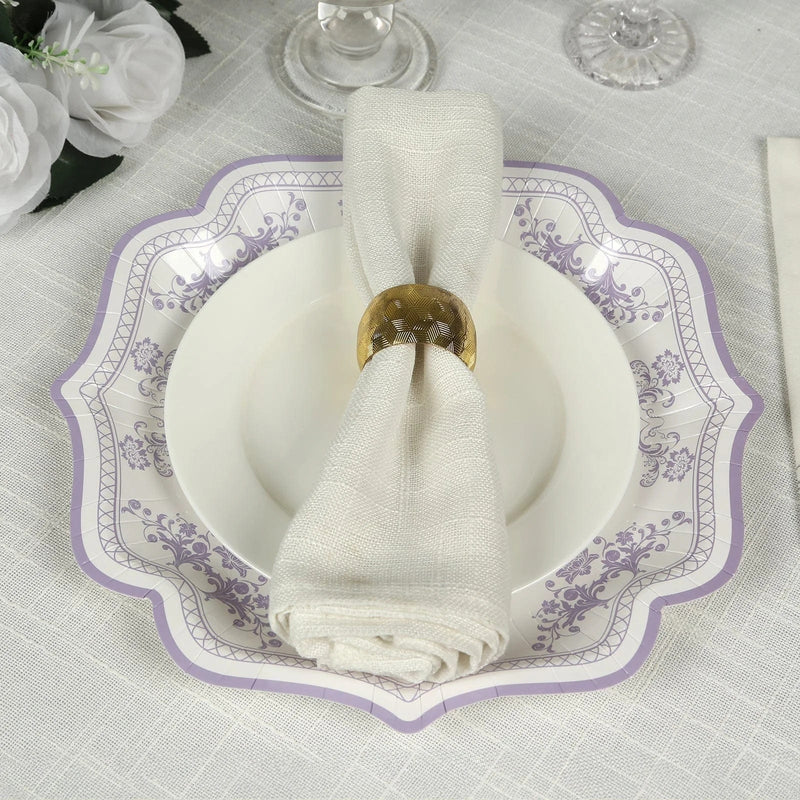 25 White Paper Dinner Plates with Blue Floral Print and Scalloped Rim - Disposable Tableware