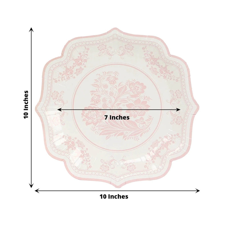25 White Paper Dinner Plates with Blue Floral Print and Scalloped Rim - Disposable Tableware