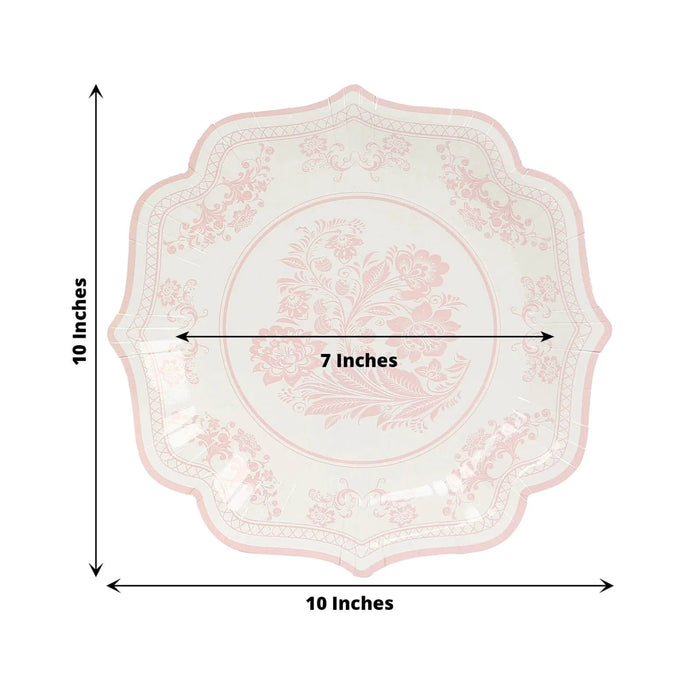 25 White Paper Dinner Plates with Blue Floral Print and Scalloped Rim - Disposable Tableware