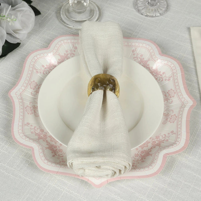 25 White Paper Dinner Plates with Blue Floral Print and Scalloped Rim - Disposable Tableware