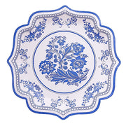 25 White Paper Dinner Plates with Blue Floral Print and Scalloped Rim - Disposable Tableware DSP_PPR0016_10_BLUE
