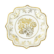 25 White Paper Dinner Plates with Blue Floral Print and Scalloped Rim - Disposable Tableware DSP_PPR0016_8_GOLD