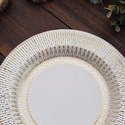 25 White with Gold Porcelain Design Round Paper Plates - Disposable Tableware