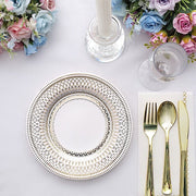 25 White with Gold Porcelain Design Round Paper Plates - Disposable Tableware