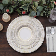 25 White with Gold Porcelain Design Round Paper Plates - Disposable Tableware