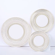 25 White with Gold Porcelain Design Round Paper Plates - Disposable Tableware