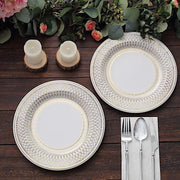 25 White with Gold Porcelain Design Round Paper Plates - Disposable Tableware