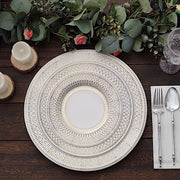 25 White with Gold Porcelain Design Round Paper Plates - Disposable Tableware