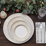 25 White with Gold Porcelain Design Round Paper Plates - Disposable Tableware