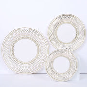 25 White with Gold Porcelain Design Round Paper Plates - Disposable Tableware