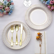 25 White with Gold Porcelain Design Round Paper Plates - Disposable Tableware
