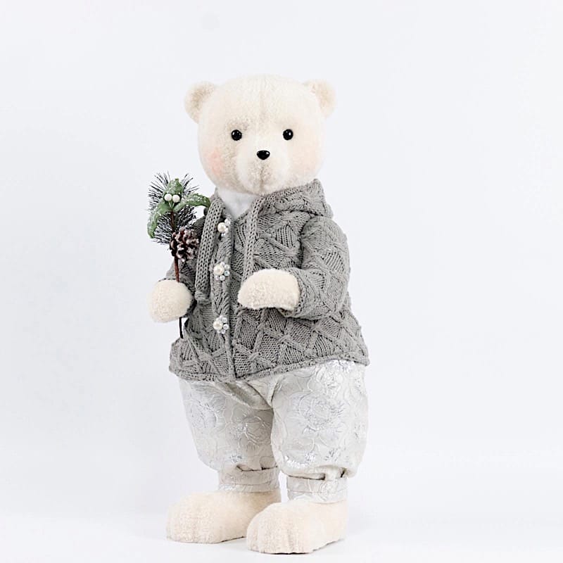 28" Boy Plush Teddy Bear Christmas Figurine with Knit Jackets