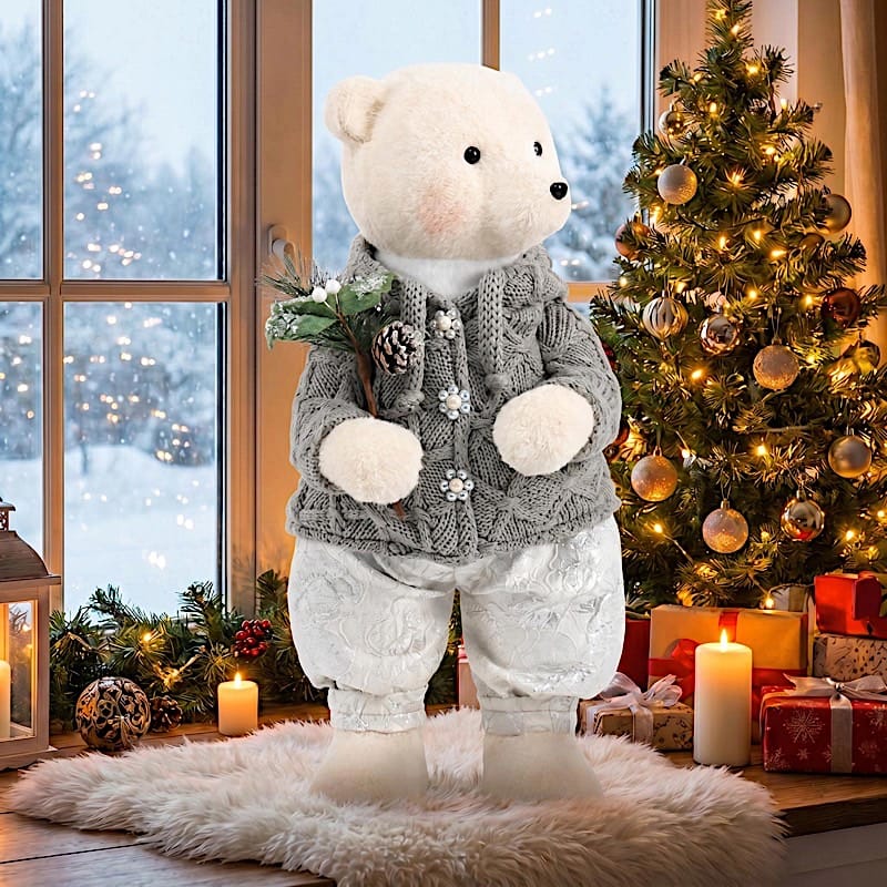 28" Boy Plush Teddy Bear Christmas Figurine with Knit Jackets