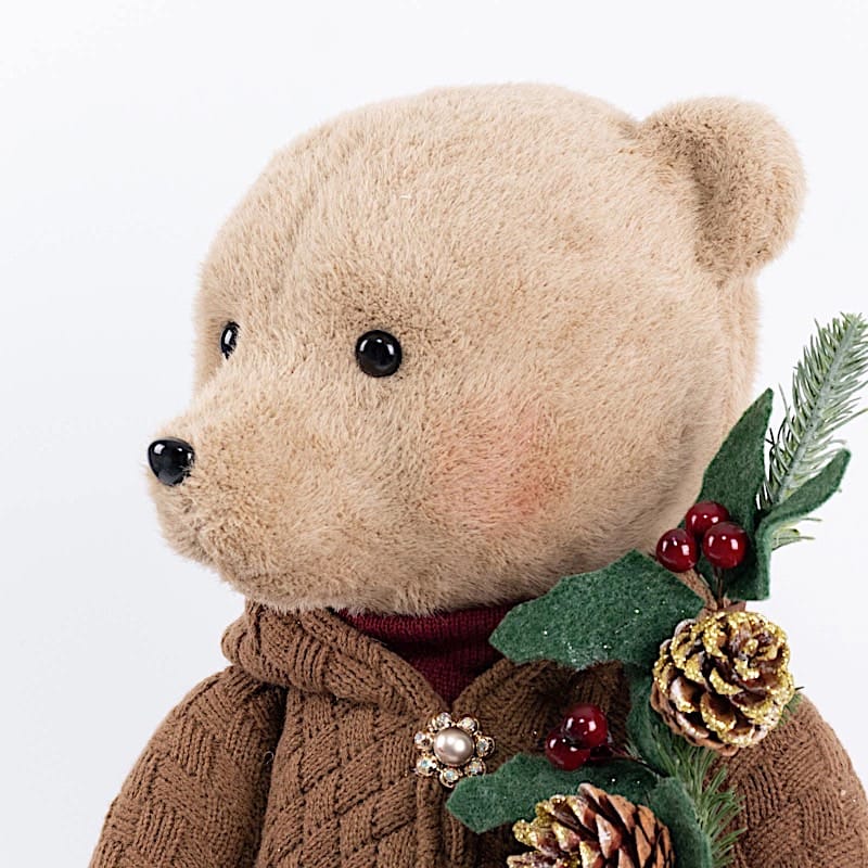 28" Boy Plush Teddy Bear Christmas Figurine with Knit Jackets
