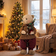 28" Boy Plush Teddy Bear Christmas Figurine with Knit Jackets
