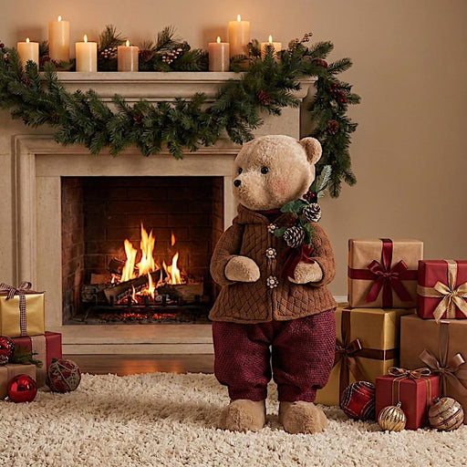 28" Boy Plush Teddy Bear Christmas Figurine with Knit Jackets