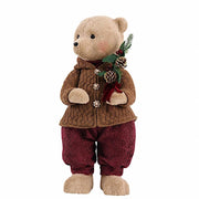 28" Boy Plush Teddy Bear Christmas Figurine with Knit Jackets DECO_XMAS_BEAR03_M_28_REDBRN