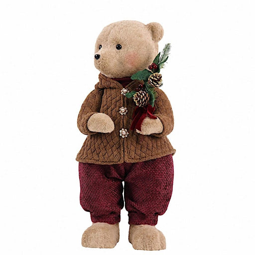 28" Boy Plush Teddy Bear Christmas Figurine with Knit Jackets DECO_XMAS_BEAR03_M_28_REDBRN