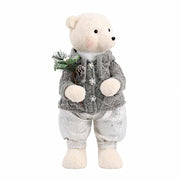 28" Boy Plush Teddy Bear Christmas Figurine with Knit Jackets DECO_XMAS_BEAR03_M_28_WHTSILV