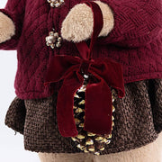 28" Girl Plush Teddy Bear Christmas Figurine with Knit Jackets