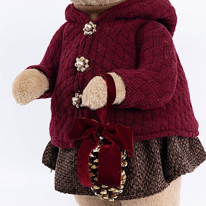 28" Girl Plush Teddy Bear Christmas Figurine with Knit Jackets