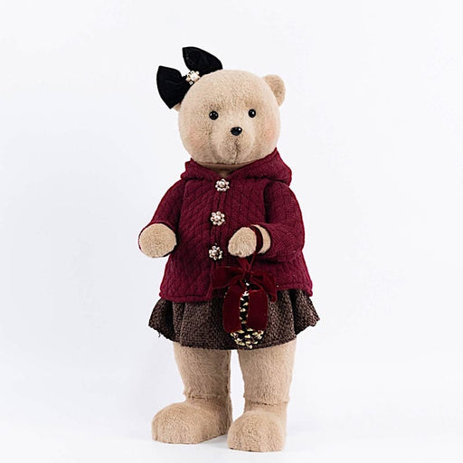 28" Girl Plush Teddy Bear Christmas Figurine with Knit Jackets