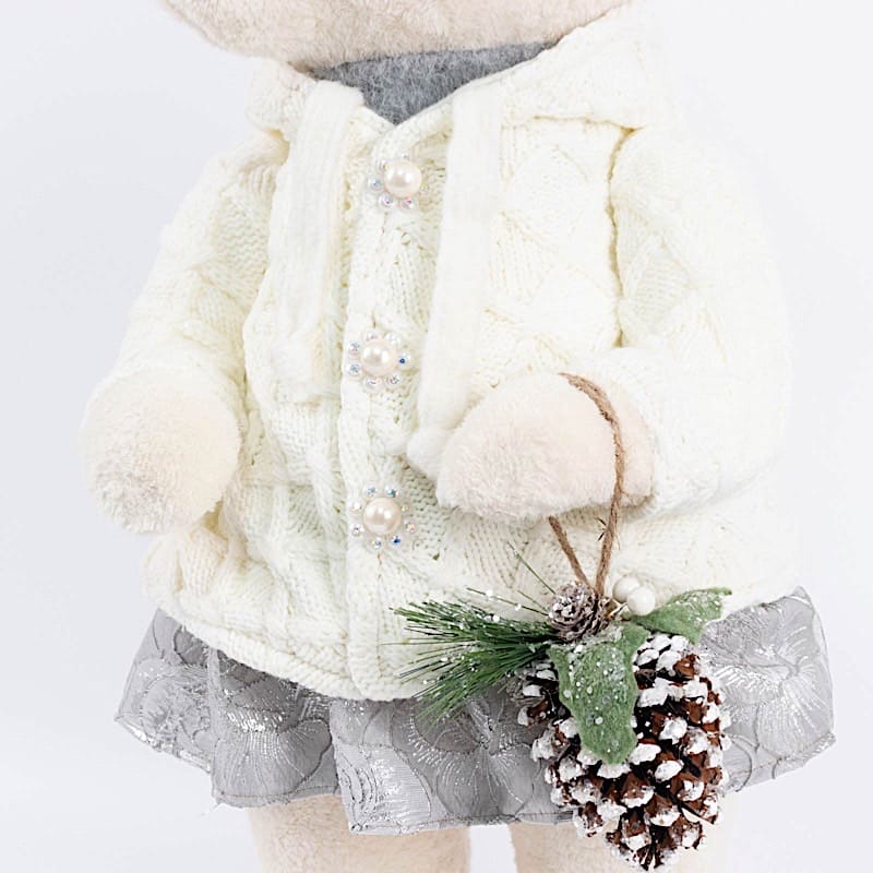 28" Girl Plush Teddy Bear Christmas Figurine with Knit Jackets
