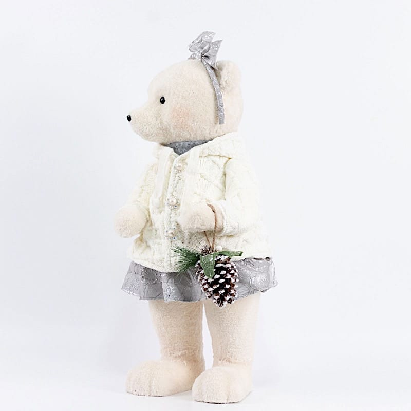28" Girl Plush Teddy Bear Christmas Figurine with Knit Jackets