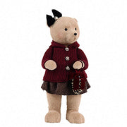 28" Girl Plush Teddy Bear Christmas Figurine with Knit Jackets DECO_XMAS_BEAR03_F_28_REDBRN