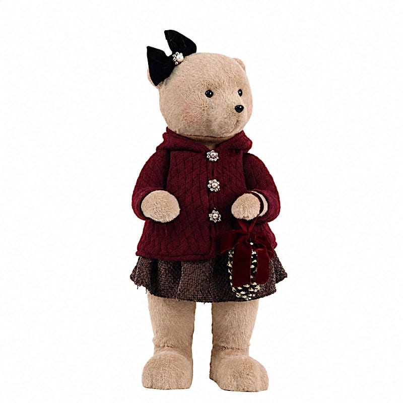 28" Girl Plush Teddy Bear Christmas Figurine with Knit Jackets DECO_XMAS_BEAR03_F_28_REDBRN