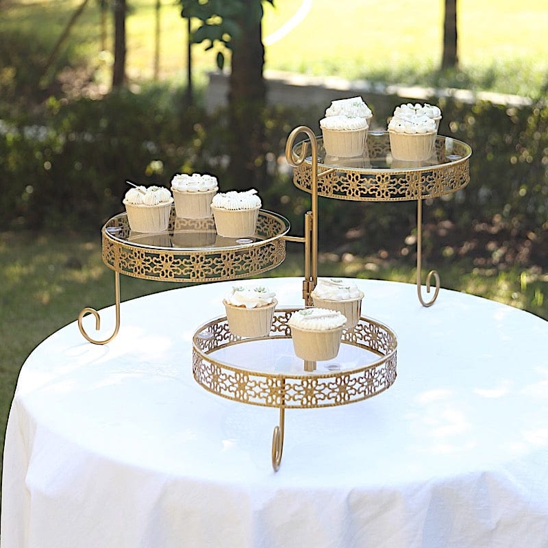 28" Round 3-Tier Metal Rotating Cupcake Stand with Acrylic Plates - Gold and Clear CHDLR_CAKE18_GOLD