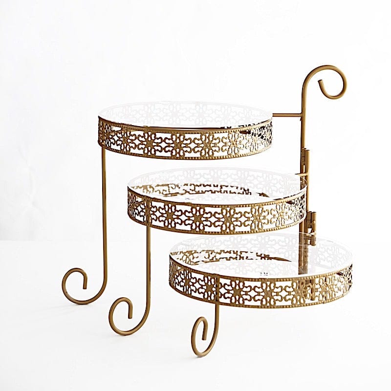 28" Round 3-Tier Metal Rotating Cupcake Stand with Acrylic Plates - Gold and Clear CHDLR_CAKE18_GOLD