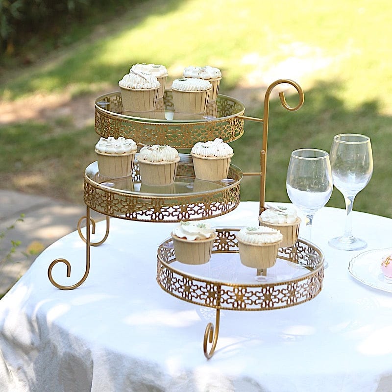 28" Round 3-Tier Metal Rotating Cupcake Stand with Acrylic Plates - Gold and Clear CHDLR_CAKE18_GOLD