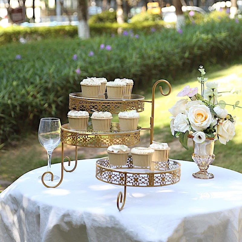 28" Round 3-Tier Metal Rotating Cupcake Stand with Acrylic Plates - Gold and Clear CHDLR_CAKE18_GOLD