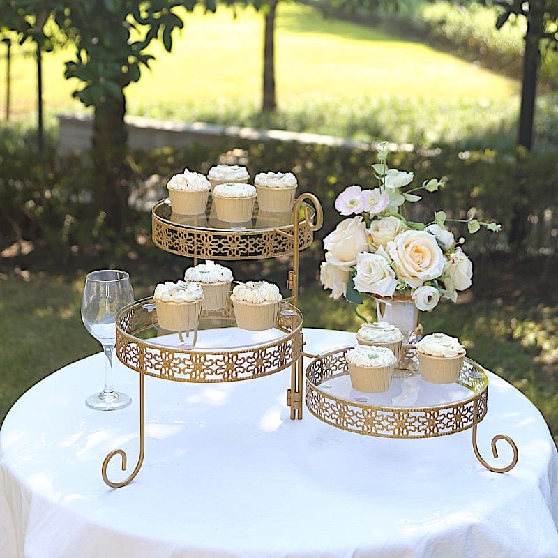 28" Round 3-Tier Metal Rotating Cupcake Stand with Acrylic Plates - Gold and Clear CHDLR_CAKE18_GOLD
