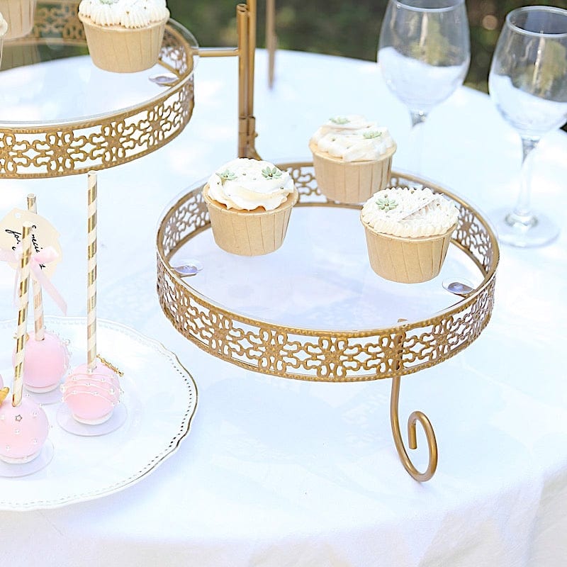 28" Round 3-Tier Metal Rotating Cupcake Stand with Acrylic Plates - Gold and Clear CHDLR_CAKE18_GOLD