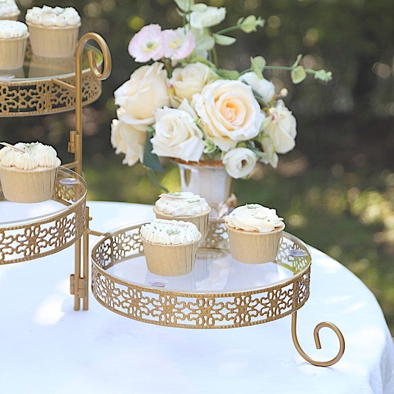 28" Round 3-Tier Metal Rotating Cupcake Stand with Acrylic Plates - Gold and Clear CHDLR_CAKE18_GOLD