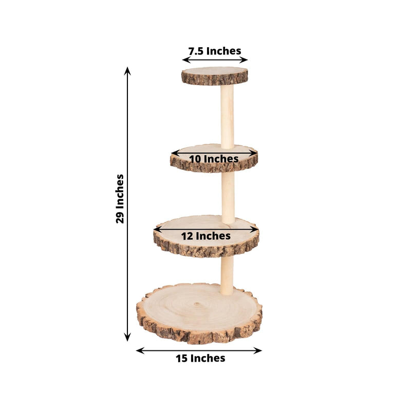 29" tall 4 Tier Rustic Wooden Cupcake Tower Stand - Natural CAKE_WOD001_4T_NAT