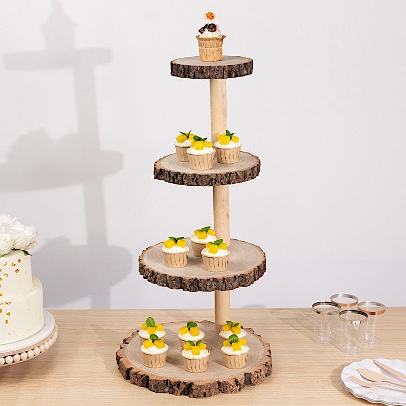 29" tall 4 Tier Rustic Wooden Cupcake Tower Stand - Natural CAKE_WOD001_4T_NAT