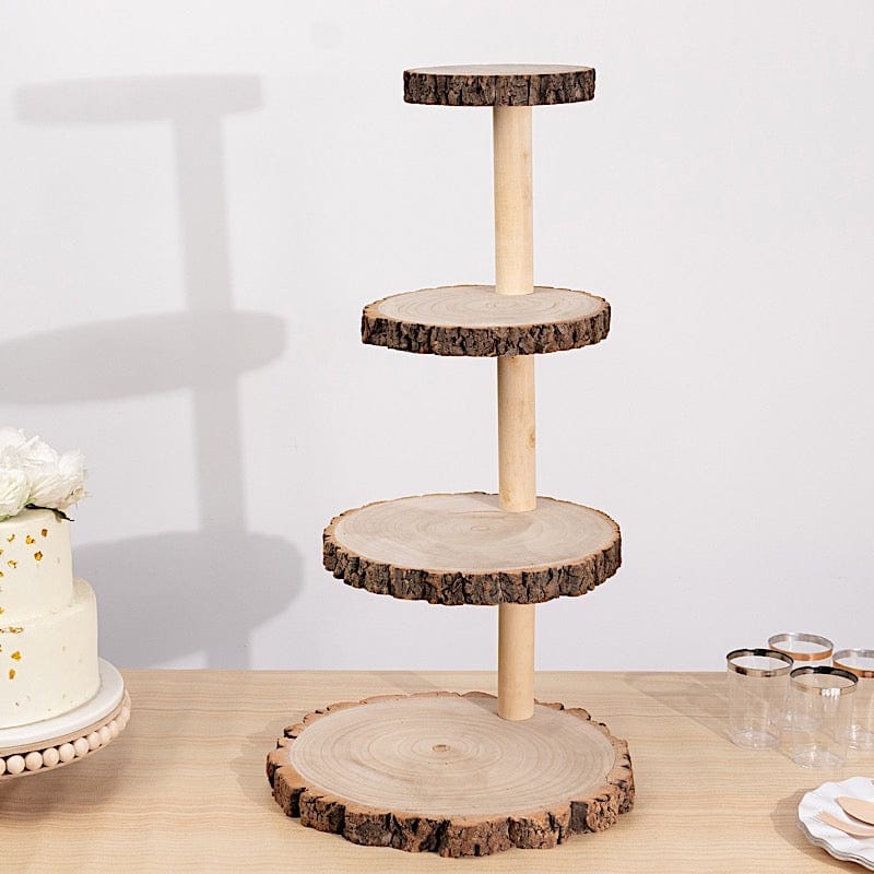 29" tall 4 Tier Rustic Wooden Cupcake Tower Stand - Natural CAKE_WOD001_4T_NAT