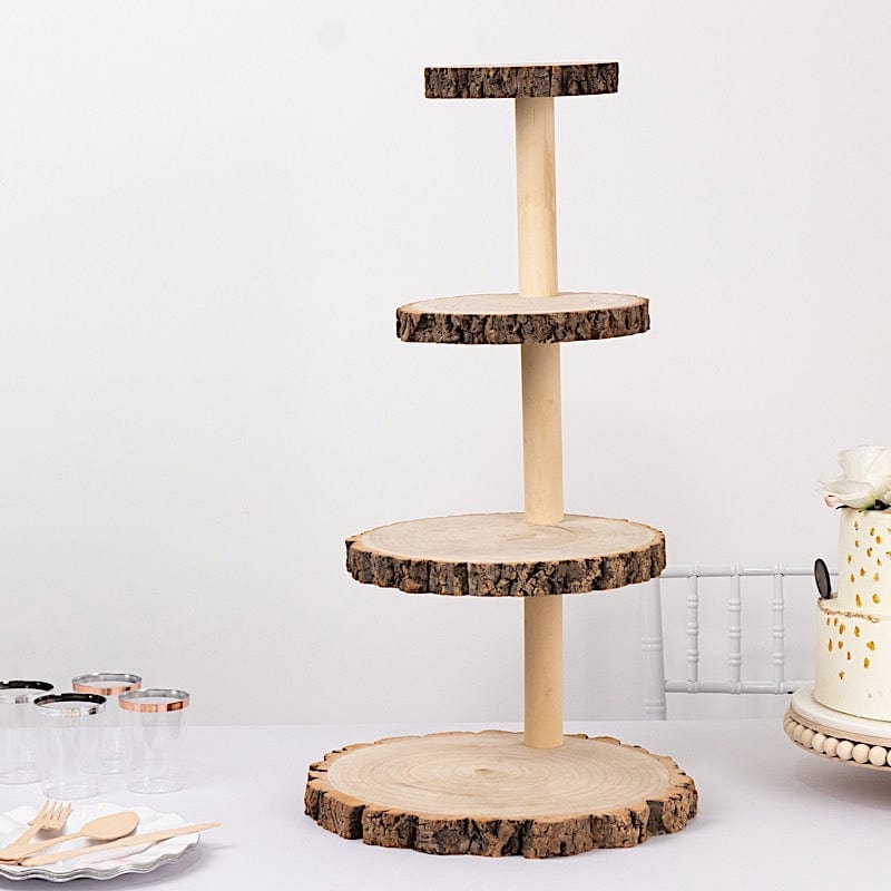29" tall 4 Tier Rustic Wooden Cupcake Tower Stand - Natural CAKE_WOD001_4T_NAT