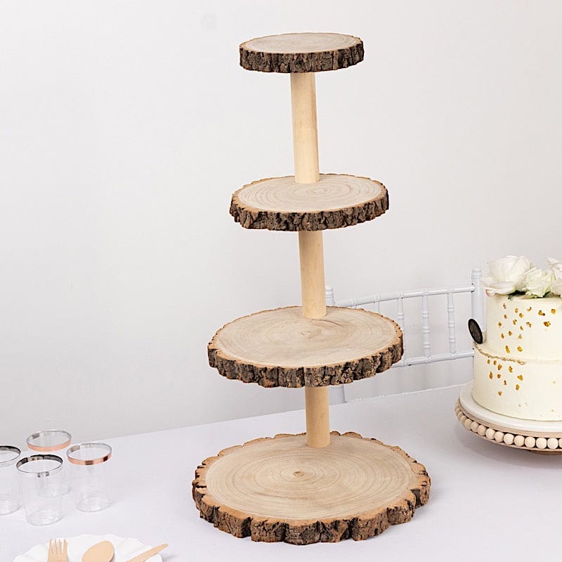 29" tall 4 Tier Rustic Wooden Cupcake Tower Stand - Natural CAKE_WOD001_4T_NAT