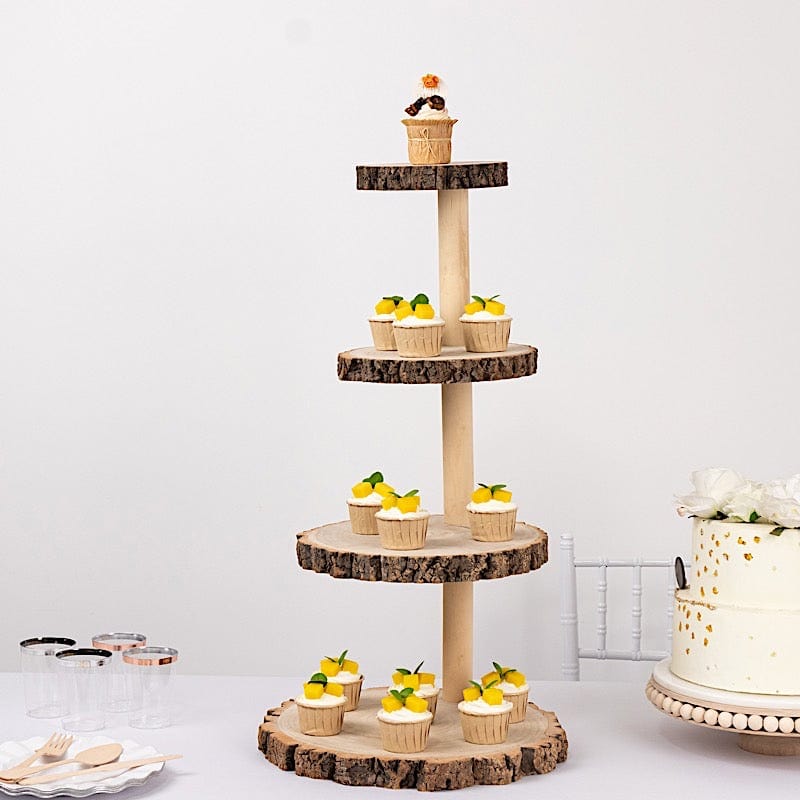 29" tall 4 Tier Rustic Wooden Cupcake Tower Stand - Natural CAKE_WOD001_4T_NAT