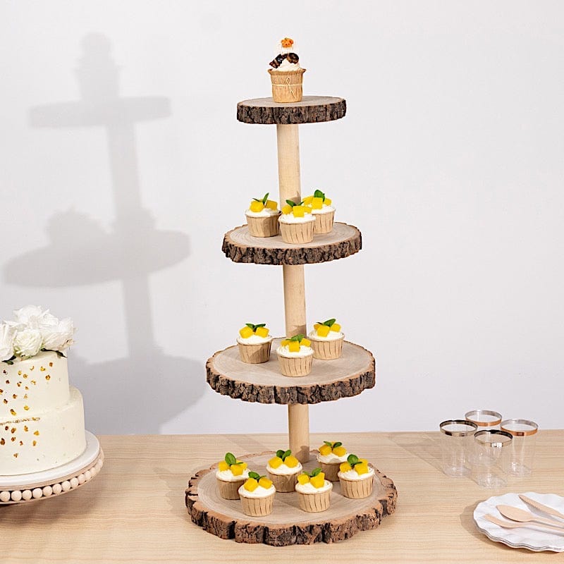 29" tall 4 Tier Rustic Wooden Cupcake Tower Stand - Natural CAKE_WOD001_4T_NAT