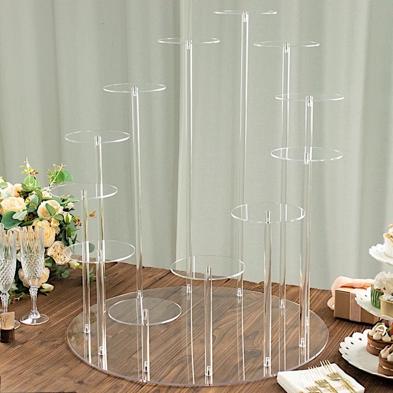 29" Tiered 12 Arm Round Acrylic Cupcake Holder Dessert Display Stand - Clear CAKE_PLST_003_12_CLR
